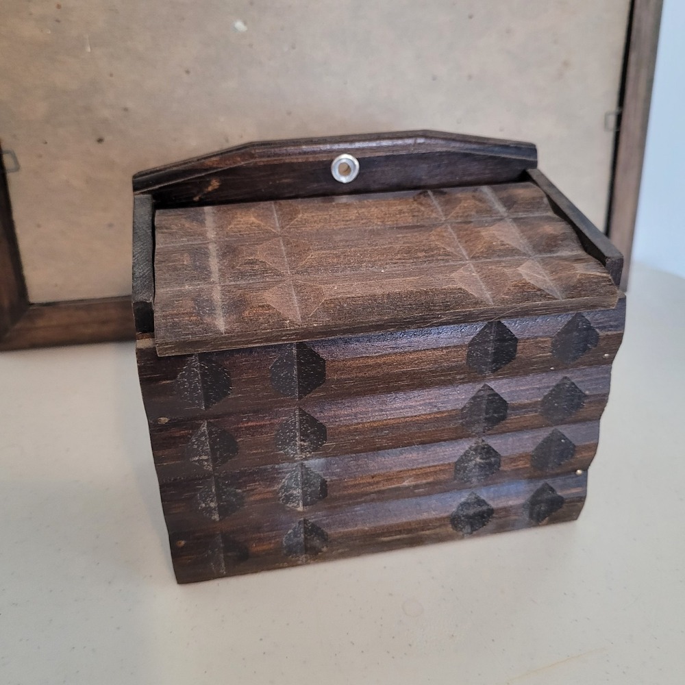 Vintage Oak Wood Wooden Hinged Index Recipe Box Country Farmhouse